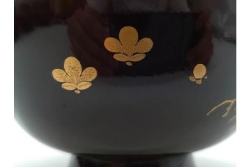 明治〜大正期　輪島塗　沈金蒔絵　木製　菊梅菖蒲図　華やかな図柄が魅力の蓋付お椀6客セット(漆器、漆芸、金彩、和食器)(R-077233)