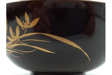 明治〜大正期　輪島塗　沈金蒔絵　木製　菊梅菖蒲図　華やかな図柄が魅力の蓋付お椀6客セット(漆器、漆芸、金彩、和食器)(R-077233)