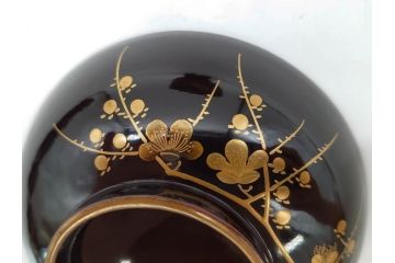 明治〜大正期　輪島塗　沈金蒔絵　木製　菊梅菖蒲図　華やかな図柄が魅力の蓋付お椀6客セット(漆器、漆芸、金彩、和食器)(R-077233)