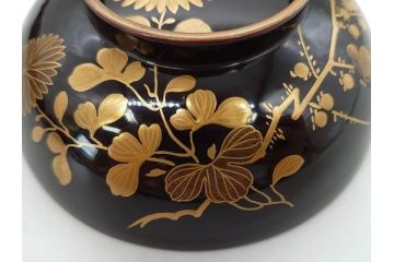 明治〜大正期　輪島塗　沈金蒔絵　木製　菊梅菖蒲図　華やかな図柄が魅力の蓋付お椀6客セット(漆器、漆芸、金彩、和食器)(R-077233)