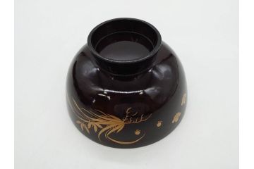 明治〜大正期　輪島塗　沈金蒔絵　木製　菊梅菖蒲図　華やかな図柄が魅力の蓋付お椀6客セット(漆器、漆芸、金彩、和食器)(R-077233)