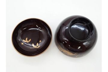 明治〜大正期　輪島塗　沈金蒔絵　木製　菊梅菖蒲図　華やかな図柄が魅力の蓋付お椀6客セット(漆器、漆芸、金彩、和食器)(R-077233)