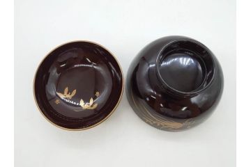 明治〜大正期　輪島塗　沈金蒔絵　木製　菊梅菖蒲図　華やかな図柄が魅力の蓋付お椀6客セット(漆器、漆芸、金彩、和食器)(R-077233)