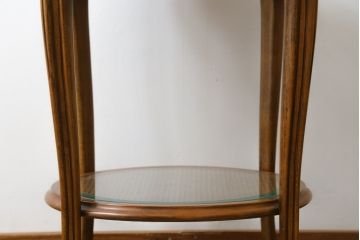 中古　美品　イタリア高級家具　メデア(Medea)　品のある佇まいが美しいガラストップサイドテーブル(コーヒーテーブル、ラウンドテーブル、花台、飾り台)(R-077249)