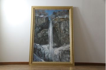 真作　黒澤信男　「華厳の滝」　F120(120号)　サイン入り　絵画(油絵、油彩、風景画、額装、共箱付き)(R-077251)