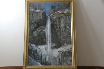 真作　黒澤信男　「華厳の滝」　F120(120号)　サイン入り　絵画(油絵、油彩、風景画、額装、共箱付き)(R-077251)