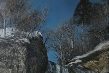 真作　黒澤信男　「華厳の滝」　F120(120号)　サイン入り　絵画(油絵、油彩、風景画、額装、共箱付き)(R-077251)