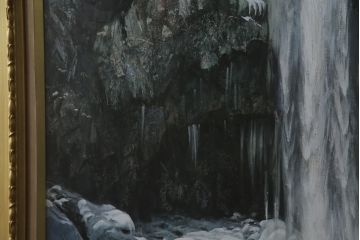 真作　黒澤信男　「華厳の滝」　F120(120号)　サイン入り　絵画(油絵、油彩、風景画、額装、共箱付き)(R-077251)