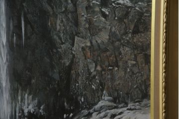 真作　黒澤信男　「華厳の滝」　F120(120号)　サイン入り　絵画(油絵、油彩、風景画、額装、共箱付き)(R-077251)