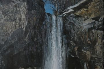 真作　黒澤信男　「華厳の滝」　F120(120号)　サイン入り　絵画(油絵、油彩、風景画、額装、共箱付き)(R-077251)