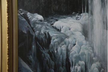 真作　黒澤信男　「華厳の滝」　F120(120号)　サイン入り　絵画(油絵、油彩、風景画、額装、共箱付き)(R-077251)