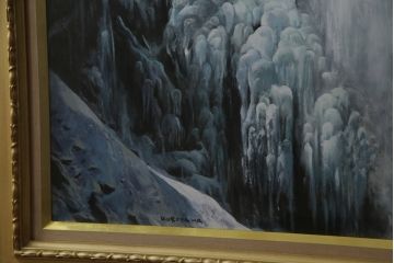 真作　黒澤信男　「華厳の滝」　F120(120号)　サイン入り　絵画(油絵、油彩、風景画、額装、共箱付き)(R-077251)