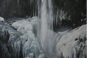 真作　黒澤信男　「華厳の滝」　F120(120号)　サイン入り　絵画(油絵、油彩、風景画、額装、共箱付き)(R-077251)