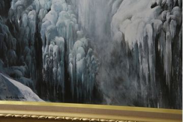 真作　黒澤信男　「華厳の滝」　F120(120号)　サイン入り　絵画(油絵、油彩、風景画、額装、共箱付き)(R-077251)