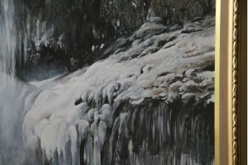 真作　黒澤信男　「華厳の滝」　F120(120号)　サイン入り　絵画(油絵、油彩、風景画、額装、共箱付き)(R-077251)