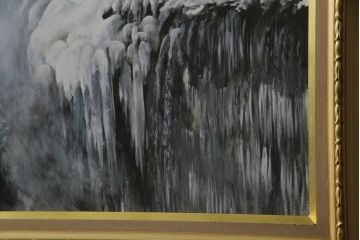 真作　黒澤信男　「華厳の滝」　F120(120号)　サイン入り　絵画(油絵、油彩、風景画、額装、共箱付き)(R-077251)
