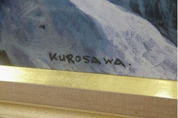 真作　黒澤信男　「華厳の滝」　F120(120号)　サイン入り　絵画(油絵、油彩、風景画、額装、共箱付き)(R-077251)