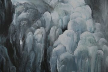真作　黒澤信男　「華厳の滝」　F120(120号)　サイン入り　絵画(油絵、油彩、風景画、額装、共箱付き)(R-077251)
