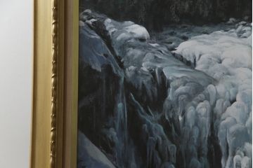 真作　黒澤信男　「華厳の滝」　F120(120号)　サイン入り　絵画(油絵、油彩、風景画、額装、共箱付き)(R-077251)