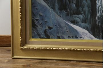 真作　黒澤信男　「華厳の滝」　F120(120号)　サイン入り　絵画(油絵、油彩、風景画、額装、共箱付き)(R-077251)