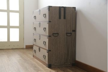 和製ビンテージ　東京桐箪笥　特注!!　高級品　専門店にて再生済み　桐材　桑材　上品な和の雰囲気漂う桐箪笥サイドチェスト(桐タンス、和箪笥、収納箪笥、衣裳箪笥、引き出し、ヴィンテージ)(R-077257)
