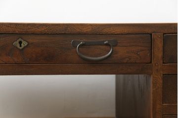 和製アンティーク　総欅(ケヤキ)材　素朴な佇まいの片袖机(文机、座机、ローテーブル、作業台、ワークデスク、在宅用、在宅ワーク用)(R-077261)