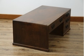 和製アンティーク　総欅(ケヤキ)材　素朴な佇まいの片袖机(文机、座机、ローテーブル、作業台、ワークデスク、在宅用、在宅ワーク用)(R-077261)