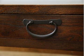 和製アンティーク　総欅(ケヤキ)材　素朴な佇まいの片袖机(文机、座机、ローテーブル、作業台、ワークデスク、在宅用、在宅ワーク用)(R-077261)