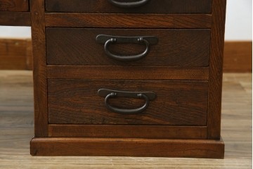 和製アンティーク　総欅(ケヤキ)材　素朴な佇まいの片袖机(文机、座机、ローテーブル、作業台、ワークデスク、在宅用、在宅ワーク用)(R-077261)