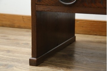 和製アンティーク　総欅(ケヤキ)材　素朴な佇まいの片袖机(文机、座机、ローテーブル、作業台、ワークデスク、在宅用、在宅ワーク用)(R-077261)