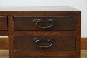 和製アンティーク　総欅(ケヤキ)材　素朴な佇まいの片袖机(文机、座机、ローテーブル、作業台、ワークデスク、在宅用、在宅ワーク用)(R-077261)