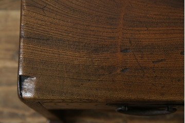 和製アンティーク　総欅(ケヤキ)材　素朴な佇まいの片袖机(文机、座机、ローテーブル、作業台、ワークデスク、在宅用、在宅ワーク用)(R-077261)