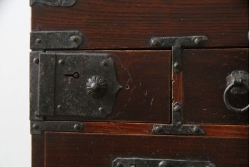 和製アンティーク　総栗材　漆のキレイな米沢地方硯箱(掛硯、掛け硯、筆箱、小引き出し、小物収納、印箱)(R-077273)