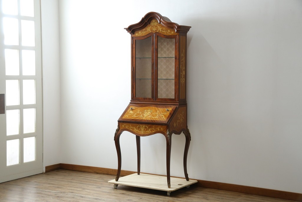 イギリスビンテージ　美しいシルエットの象嵌入りビューローブックケース　(R-077274)