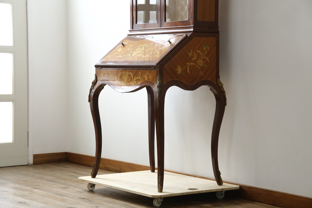 イギリスビンテージ　美しいシルエットの象嵌入りビューローブックケース　(R-077274)