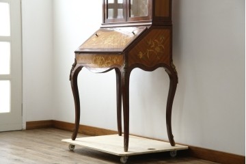 イギリスビンテージ　美しいシルエットの象嵌入りビューローブックケース　(R-077274)