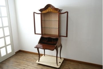 イギリスビンテージ　美しいシルエットの象嵌入りビューローブックケース　(R-077274)