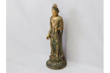 彫刻家　北村西望　聖観世音菩薩　約44cm　ブロンズ像(鍍金、メッキ、仏像、置物、オブジェ、箱なし)(R-077307)