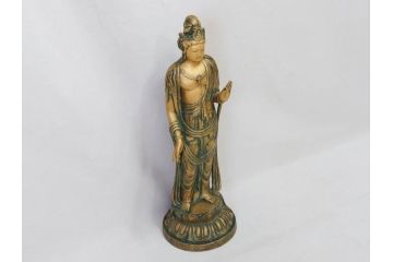 彫刻家　北村西望　聖観世音菩薩　約44cm　ブロンズ像(鍍金、メッキ、仏像、置物、オブジェ、箱なし)(R-077307)