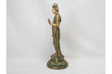 彫刻家　北村西望　聖観世音菩薩　約44cm　ブロンズ像(鍍金、メッキ、仏像、置物、オブジェ、箱なし)(R-077307)