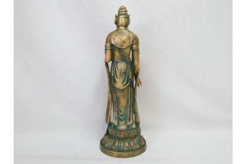 彫刻家　北村西望　聖観世音菩薩　約44cm　ブロンズ像(鍍金、メッキ、仏像、置物、オブジェ、箱なし)(R-077307)