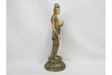 彫刻家　北村西望　聖観世音菩薩　約44cm　ブロンズ像(鍍金、メッキ、仏像、置物、オブジェ、箱なし)(R-077307)