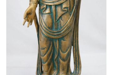 彫刻家　北村西望　聖観世音菩薩　約44cm　ブロンズ像(鍍金、メッキ、仏像、置物、オブジェ、箱なし)(R-077307)