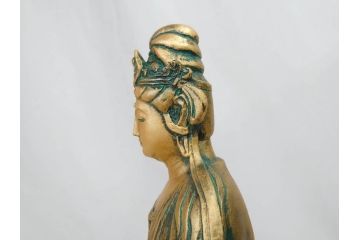 彫刻家　北村西望　聖観世音菩薩　約44cm　ブロンズ像(鍍金、メッキ、仏像、置物、オブジェ、箱なし)(R-077307)