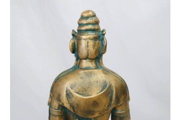 彫刻家　北村西望　聖観世音菩薩　約44cm　ブロンズ像(鍍金、メッキ、仏像、置物、オブジェ、箱なし)(R-077307)