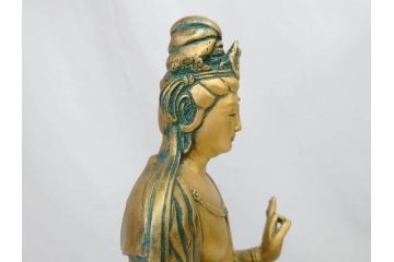 彫刻家　北村西望　聖観世音菩薩　約44cm　ブロンズ像(鍍金、メッキ、仏像、置物、オブジェ、箱なし)(R-077307)