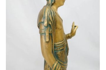 彫刻家　北村西望　聖観世音菩薩　約44cm　ブロンズ像(鍍金、メッキ、仏像、置物、オブジェ、箱なし)(R-077307)
