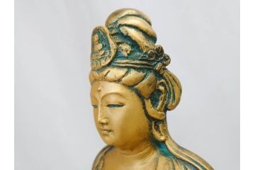 彫刻家　北村西望　聖観世音菩薩　約44cm　ブロンズ像(鍍金、メッキ、仏像、置物、オブジェ、箱なし)(R-077307)