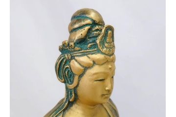 彫刻家　北村西望　聖観世音菩薩　約44cm　ブロンズ像(鍍金、メッキ、仏像、置物、オブジェ、箱なし)(R-077307)