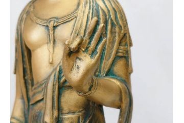 彫刻家　北村西望　聖観世音菩薩　約44cm　ブロンズ像(鍍金、メッキ、仏像、置物、オブジェ、箱なし)(R-077307)